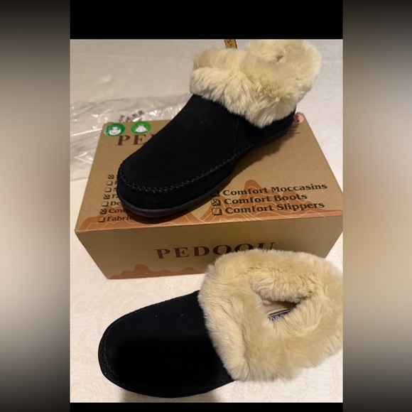 pedocu Shoes - Black Leather Moccasin Slippers